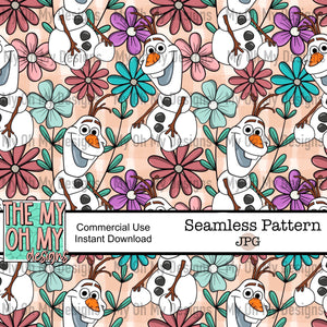 Snowman, floral, flowers - Seamless File