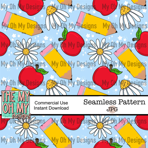 School, apples, pencils, flowers - Seamless File