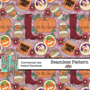 Fall, basic girl season, pumpkin spice, Halloween- Seamless File