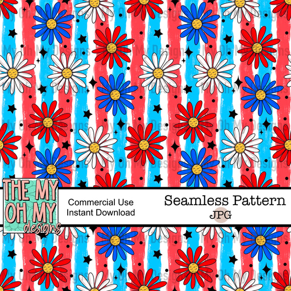 4th of July floral, flowers - Seamless File