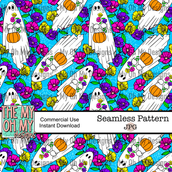 Floral ghosts, Halloween - Seamless File