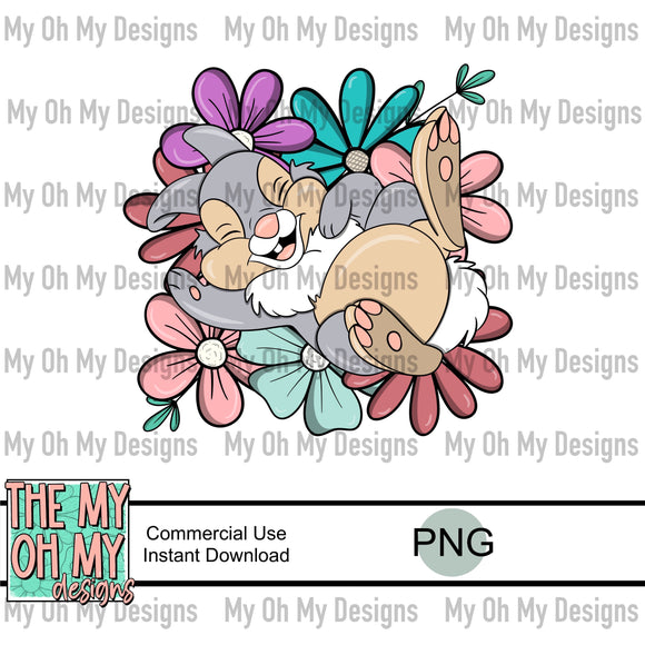 Bunny friend, floral, flowers - PNG File