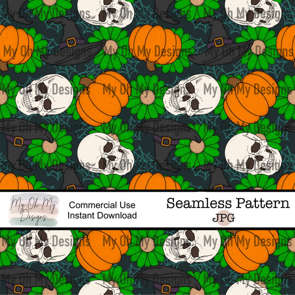 Fall, pumpkins, flowers, skull, witch hat- Seamless File