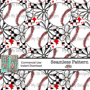 Baseball, checkerboard, floral, flowers - Seamless File