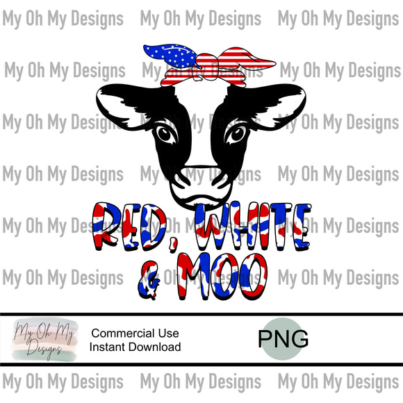 Cow with bandana, American flag, 4th of July - PNG File