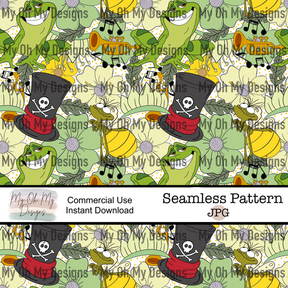 Green Dress Princess, Polka dots, Floral Character - seamless File