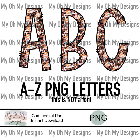 Alphabet set, Butterfly, floral PNG files