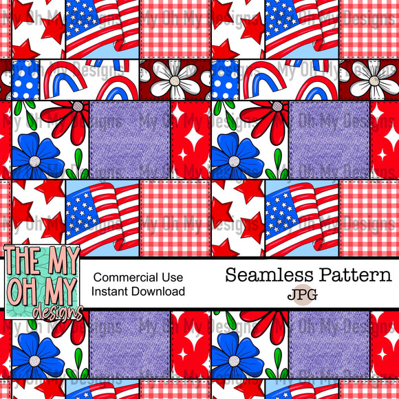 4th of July, patriotic, patchwork with stitching - Seamless File