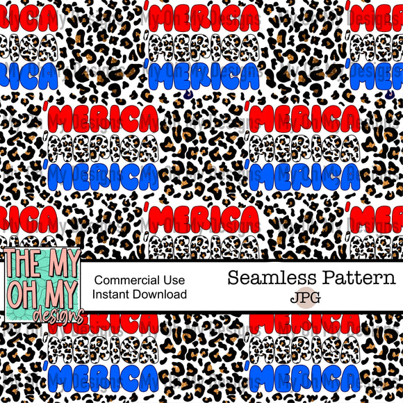 Merica, red white blue, leopard print - Seamless File
