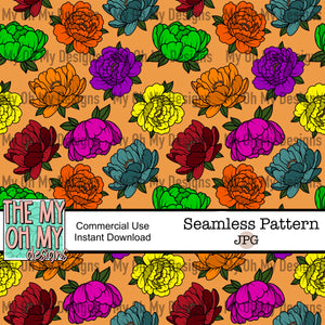 Fall floral, Halloween color flowers - Seamless File