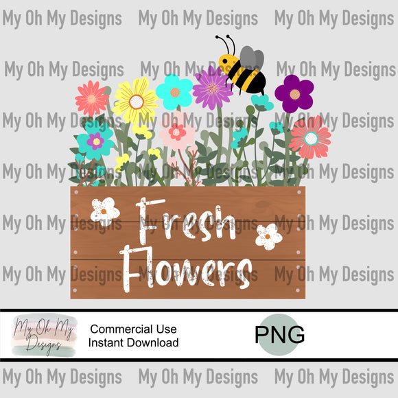 Fresh flowers, bee, summer - PNG File