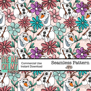 Snowman, floral, flowers - Seamless File