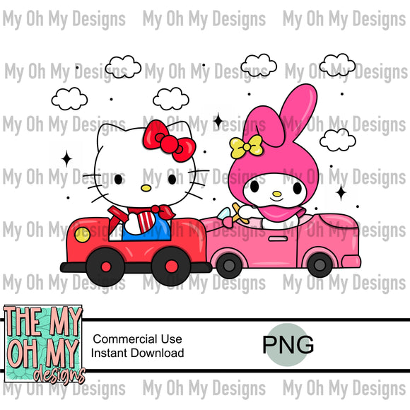 Kitty cat and friend, cars - PNG file