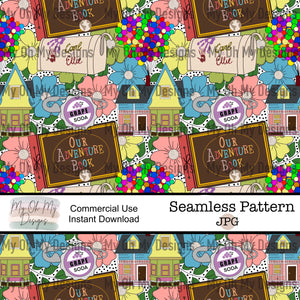 Balloon house, polka dots, floral character - Seamless File