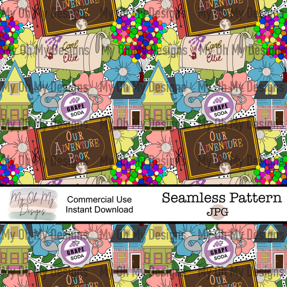 Balloon house, polka dots, floral character - Seamless File