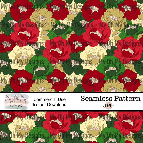 Floral, Christmas, green and red flowers - Seamless File