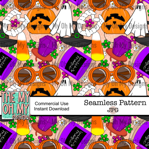 Halloween item mashup, flowers - Seamless File
