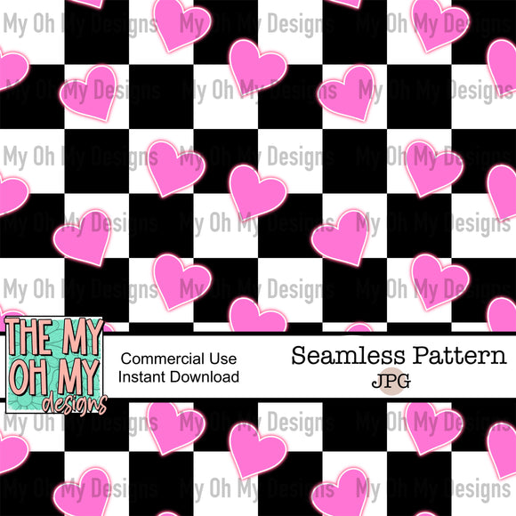 Neon hearts, Valentine’s Day, checkerboard - Seamless File
