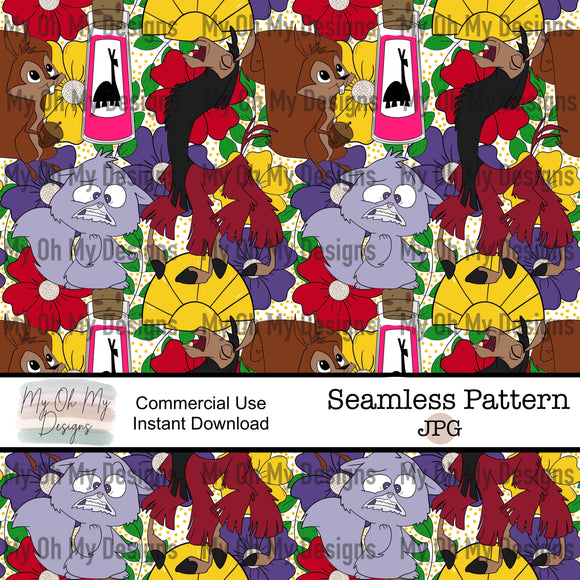 Llama King, Polka dots, floral character - Seamless File