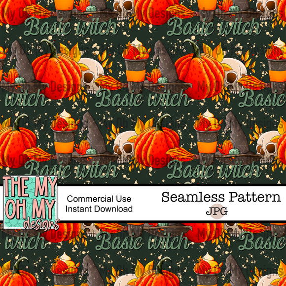 Basic Witch, fall, Halloween, coffee, pumpkin - Seamless File