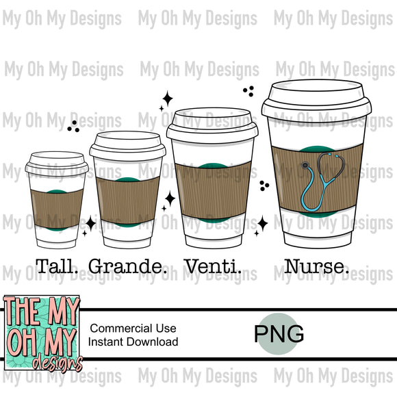 Coffee sizes, nurse - PNG File