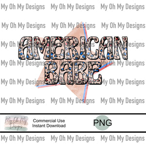 American babe, distressed, leopard, stars, 4th of July - PNG File