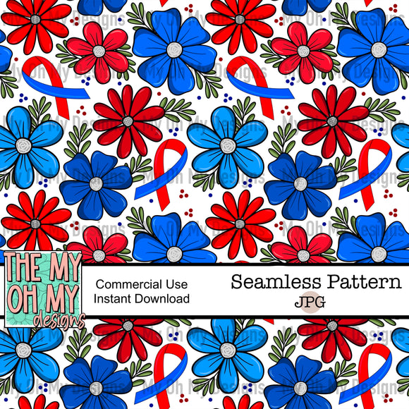 CHD ribbon floral, flowers, red blue - Seamless File