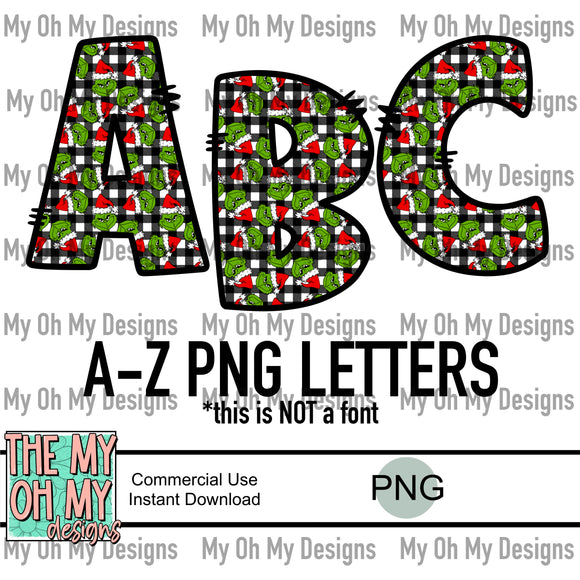 Alphabet Set, Green Guy Plaid - PNG Files