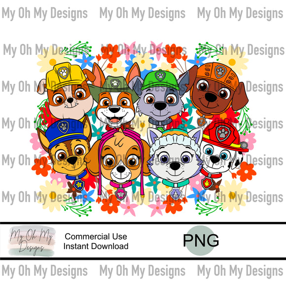 Superhero Dogs, floral - PNG File