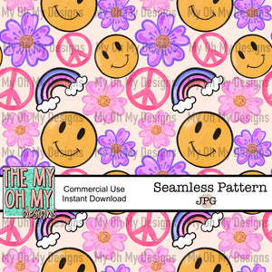 Groovy, flowers, smile faces - Seamless File