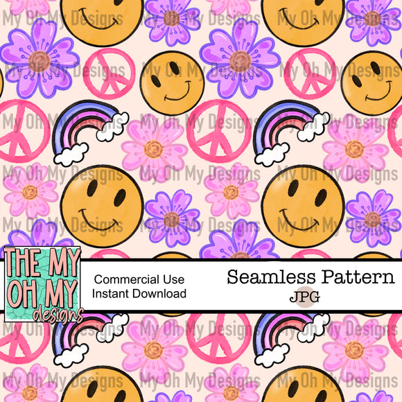 Groovy, flowers, smile faces - Seamless File