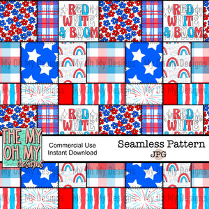 4th of July patchwork with stitching lines - Seamless File