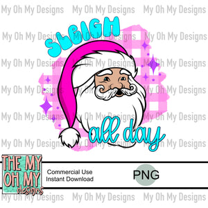 Sleigh all day, Santa, Christmas, pink - PNG