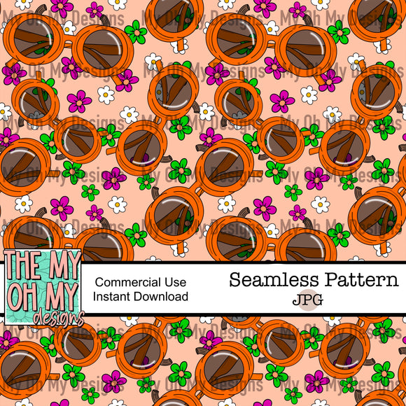 Pumpkin sunglasses, flowers - Seamless File