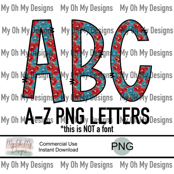 Alphabet Set, 4th of July floral - PNG File