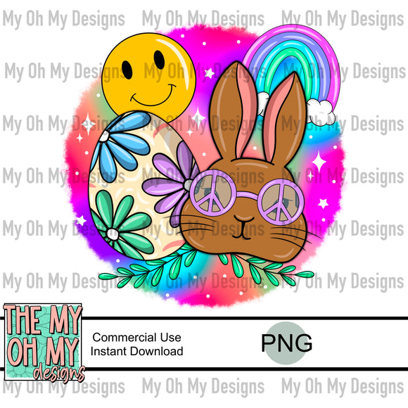 Hippy bunny, Easter, floral, tie dye - PNG File