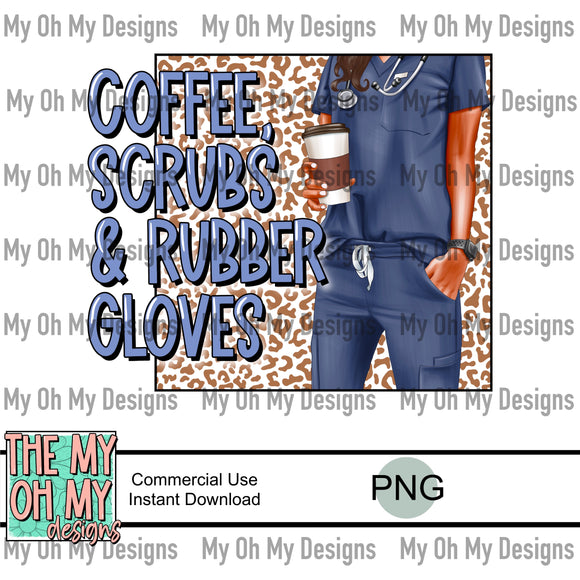 Coffee, Scrubs and rubber gloves, leopard print, nurse, doctor - PNG File