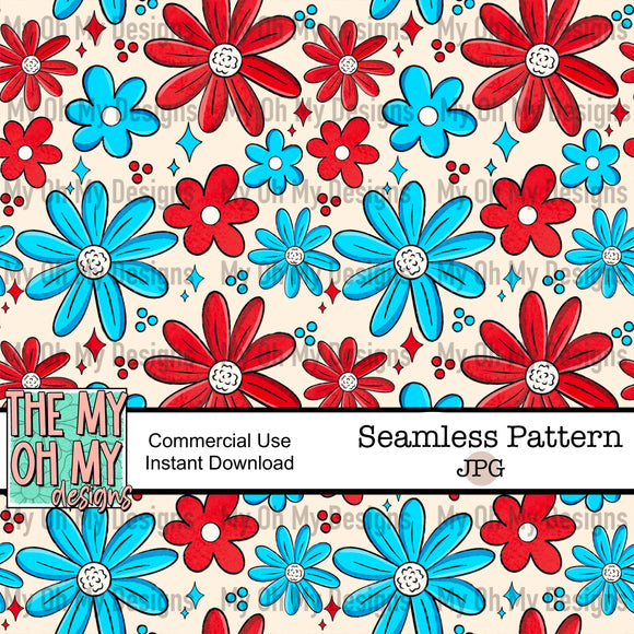 Flowers, floral, 4th of July, patriotic - Seamless File