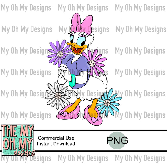 Duck, mouse friend, flowers, floral - PNG File