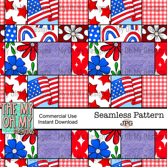 4th of July, patriotic, Patchwork - Seamless File