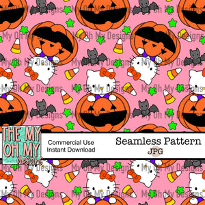 Kitty cat, Halloween, fall - Seamless File