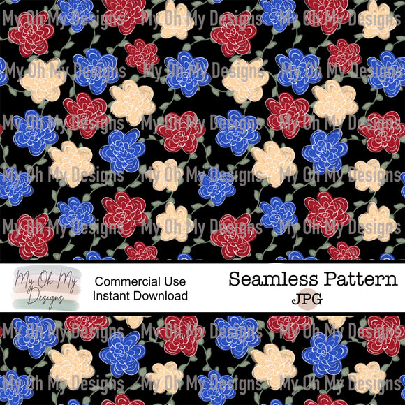 Chalk Floral, flowers, 4th of July - Seamless File