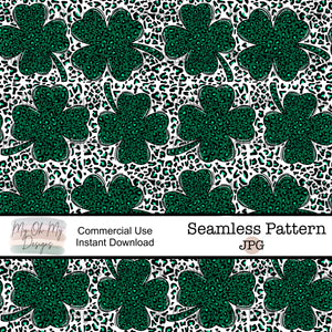St. Patrick’s Day, Leopard print 4 leaf Clovers - Seamless File