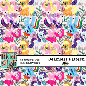 Pony, ponies, flowers, floral - Seamless File