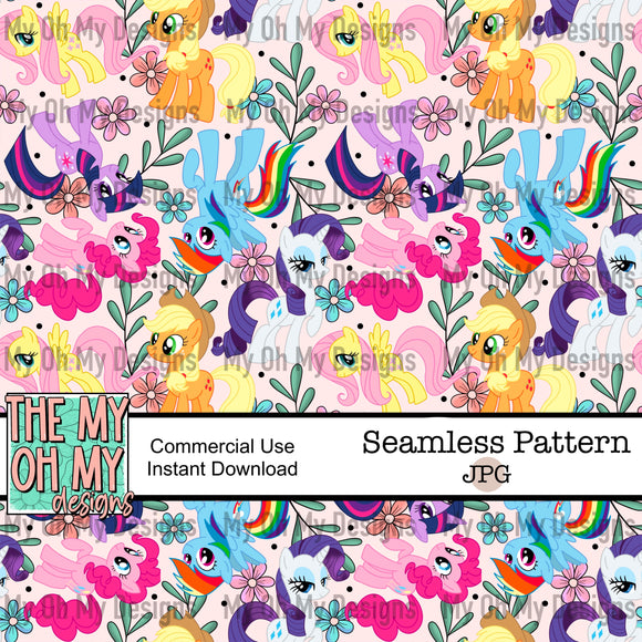 Pony, ponies, flowers, floral - Seamless File