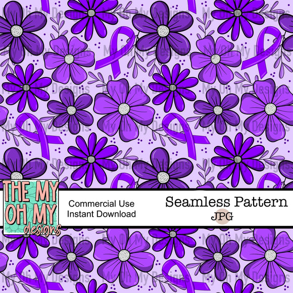 Purple awareness ribbon, floral, flowers - Seamless File