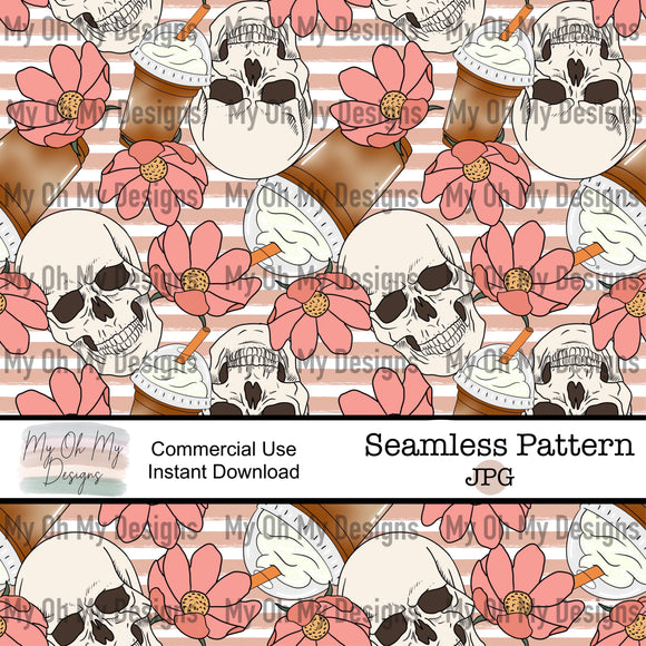 Coffee Skull Flower, Orange Straw - Seamless File