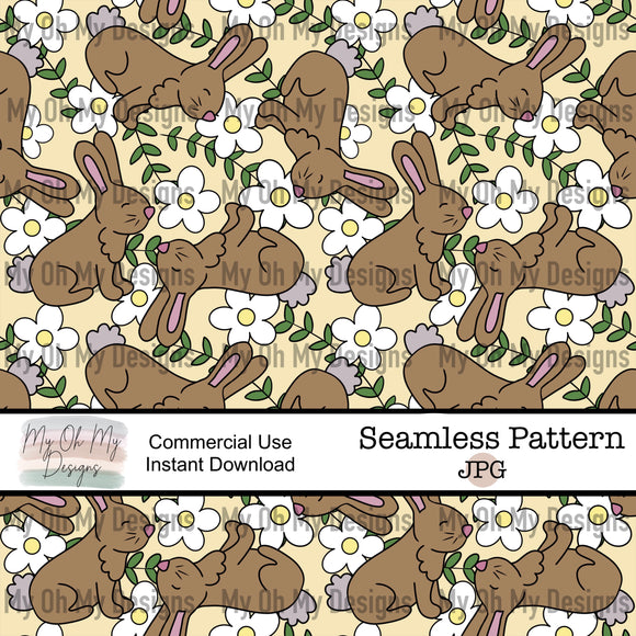 Bunny, flowers, leaves, Easter - Seamless File