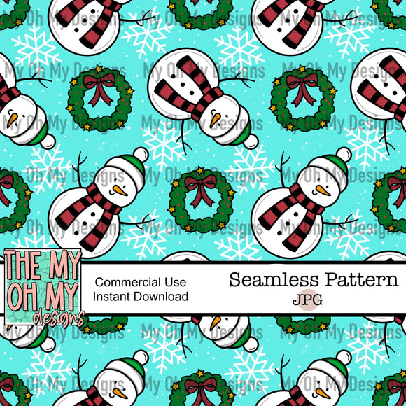 Snowman, snowflakes, Christmas- Seamless File