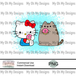 Kitty Cat and Friend, donuts - PNG File